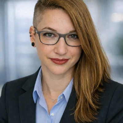 Catherine Campbell wearing glasses and a dark blazer